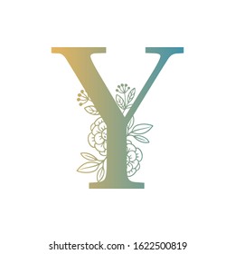 Letter floral Vector Hand Drawn Flowered Y monogram, logo, icon. Uppercase Letter with Flowers and Branches. Wildflowers Floral Design illustration.