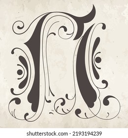 Letter with florals and botanical elements. Initials letters. Floral letter design. Hand drawn initial letters for composition for card, invitation.