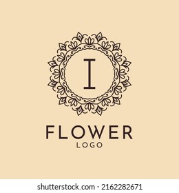 letter I flower circle decoration for spa, salon, hotel, florist, feminine brand