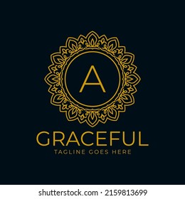 letter A flower graceful circle decoration monogram vector logo design