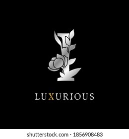 letter I flower leaves decoration for wedding, beauty care logo, personal branding identity, make up artist or any other royal brand and company. luxurious gold and silver color sample in dummy text