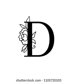 Letter with flower and leaves. Vector illustration with nature ornament. Monogram floral sign.