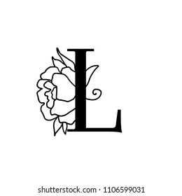 Letter with flower and leaves. Vector illustration with nature ornament. Monogram floral sign.