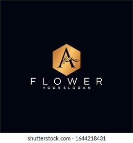 Letter A with Flower Logo Vector Template