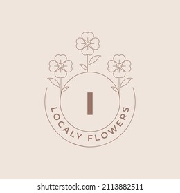 Letter I Flower Logos Emblem Design Template with Botanical Plants and Petals Vector Illustrations Minimal Line Art Style. Outline Symbols for Cosmetics and Packaging or Floral Products Branding