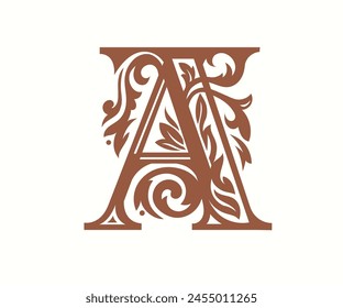 letter A flower ornament vector , Beautiful floral capital letters