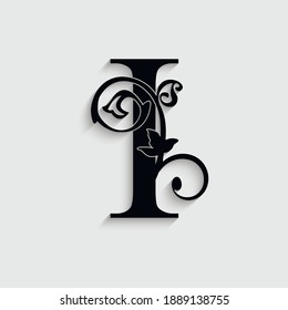letter I flower  ornament. Vector logo. Monogram alphabet. Beautiful floral capital letters
