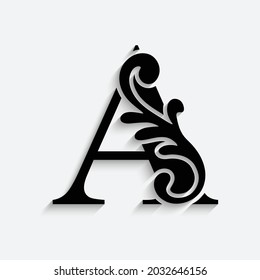 letter A flower  ornament. Vector logo. Monogram alphabet. Beautiful floral capital letters
