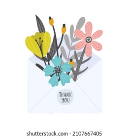 Letter with flowers. Hand drawn vector illustration. Card or wedding stationary concept.