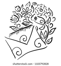 Letter and flowers. Sketch. Vector illustration