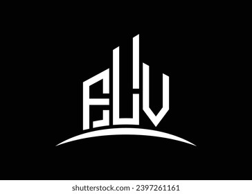 Letter FLV building vector monogram logo design template. Building Shape FLV logo.
