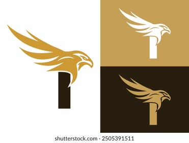  Letra I Con Flying Eagle Logo Diseño Vector Plantilla