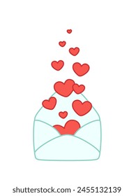 Letter with flying hearts. Love letter. Envelope. Valentines day. Cartoon, vector