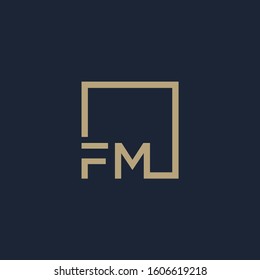 letter FM Logo design with square frame line. business consulting concept. studio, room, group icon. - vector