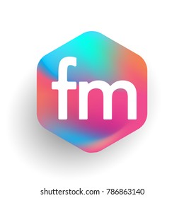 Letter FM logo in hexagon shape and colorful background, letter combination logo design for business and company identity.
