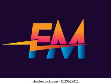 Letter FM logo with Lightning icon, letter combination Power Energy Logo design for Creative Power ideas, web, business and company.