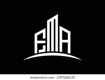 Letter FMA building vector monogram logo design template. Building Shape FMA logo.