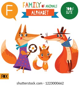 Letter F-Mega big set.Cute vector alphabet with family of animals in cartoon style.