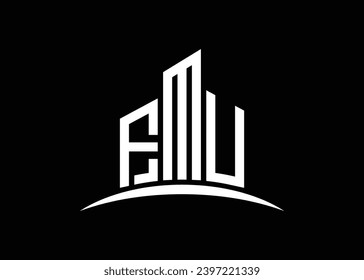 Letter FMU building vector monogram logo design template. Building Shape FMU logo.