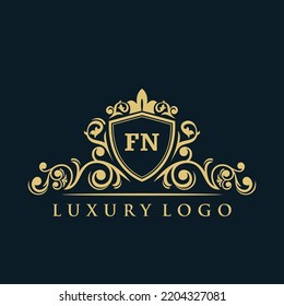 Letter FN logo with Luxury Gold Shield. Elegance logo vector template.