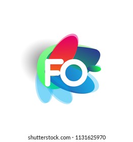 Letter FO logo with colorful splash background, letter combination logo design for creative industry, web, business and company.