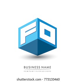 Letter FO logo in hexagon shape and blue background, cube logo with letter design for company identity.
