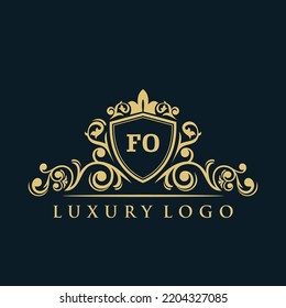 Letter FO logo with Luxury Gold Shield. Elegance logo vector template.