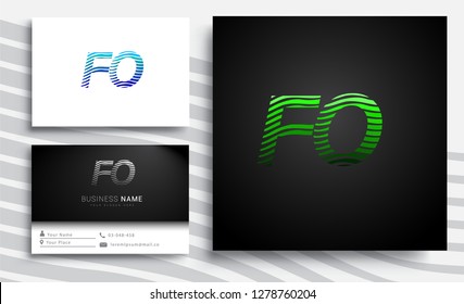 Letter FO logotype with colorful circle, with striped composition letter, sets of business card for company identity, creative industry, web.