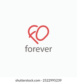 Letter FO love heart shape simple lines logo vector icon, sign, symbol illustration