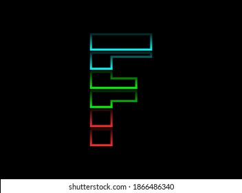 A letter font logo, Rgb color vector design. Dynamic split red, green, blue color on black background. For social media,design elements, creative poster, web template and more
