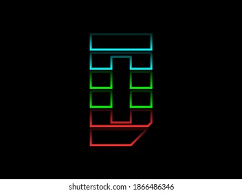 A letter font logo, Rgb color vector design. Dynamic split red, green, blue color on black background. For social media,design elements, creative poster, web template and more