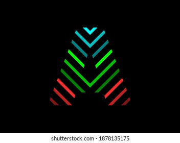 A letter font logo with rgb color. Dynamic split red, green, blue color on black background. For social media,design elements, creative poster, brand label and more