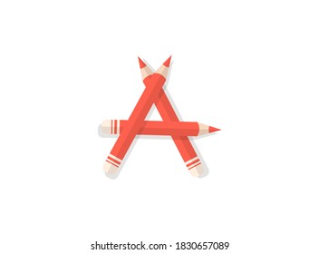 Letra A fuente hecha de lápices. Elemento de diseño de vectores para logotipo, banner, carteles, tarjeta, etiquetas, etc. 

