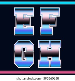 Letter font template 80s retro style. Set of letters E, F, G, H logo or icon old video game design. Vector illustration.