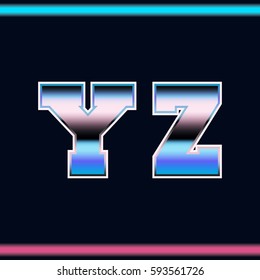 Letter font template 80s retro style. Set of letters Y, Z logo or icon old video game design. Vector illustration.