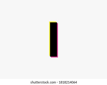 I Letter Font, Vektordesign Alphabet. Dynamisch, gespalten Farbe, Schatten der Zahl rosa und gelb auf weißem Hintergrund. Für Logo, soziale Medien, Design-Elemente, Kreativposter usw.