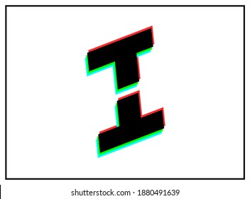 I letter font, vector desing logo.Dynamic, split-color, shadow of  number red, green, blue in black frame on white background. Eps10 illustration