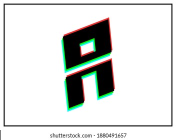 A letter font, vector desing logo.Dynamic, split-color, shadow of  number red, green, blue in black frame on white background. Eps10 illustration