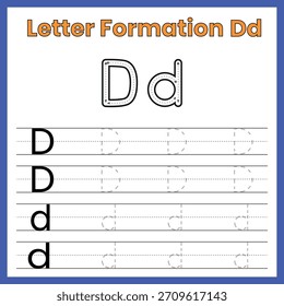 Formación de letras Dd – Hoja de trabajo de trazado de mayúsculas y minúsculas