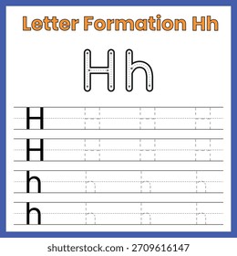 Formación de letras Hh – Hoja de trabajo de trazado de mayúsculas y minúsculas