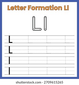 Ll – Hoja de trabajo de trazado de mayúsculas y minúsculas
