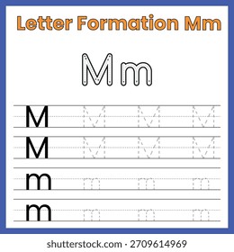 Formación de letras Mm – Hoja de trabajo de trazado en mayúsculas y minúsculas