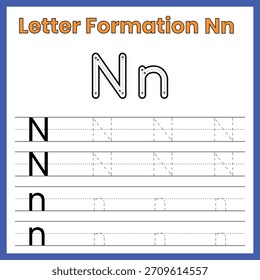 Formación de Letras Nn – Hoja de Trabajo de Rastreo de Mayúsculas y Minúsculas