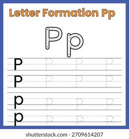 Formación de letras Pp – Hoja de trabajo de trazado en mayúsculas y minúsculas