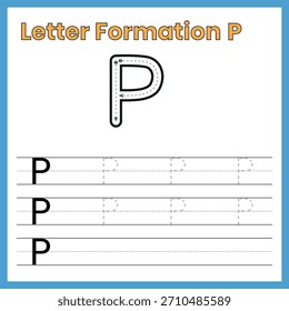 Hoja de Trabajo de Pp de Formación de Letras – Página Práctica de Rastreo de P Mayúscula