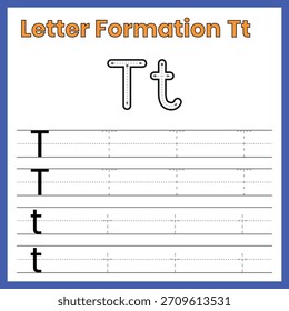 Formación de Letras Tt – Hoja de Trabajo de Rastreo de Mayúsculas y Minúsculas