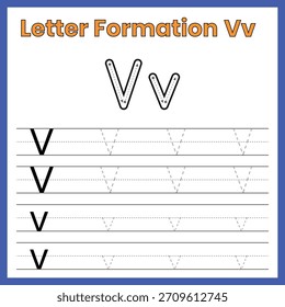 Formación de Letras Vv – Hoja de Trabajo de Rastreo de Mayúsculas y Minúsculas