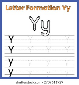 Formación de Letras Yy – Hoja de Trabajo de Rastreo de Mayúsculas y Minúsculas
