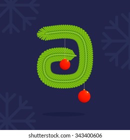 A letter formed by Christmas decorative fir tree branches and balls. Vector design template elements for your application or corporate identity.