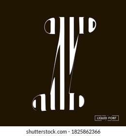I letter formed by parallel lines. A letter made of glass through which lines are visible that are distorted.